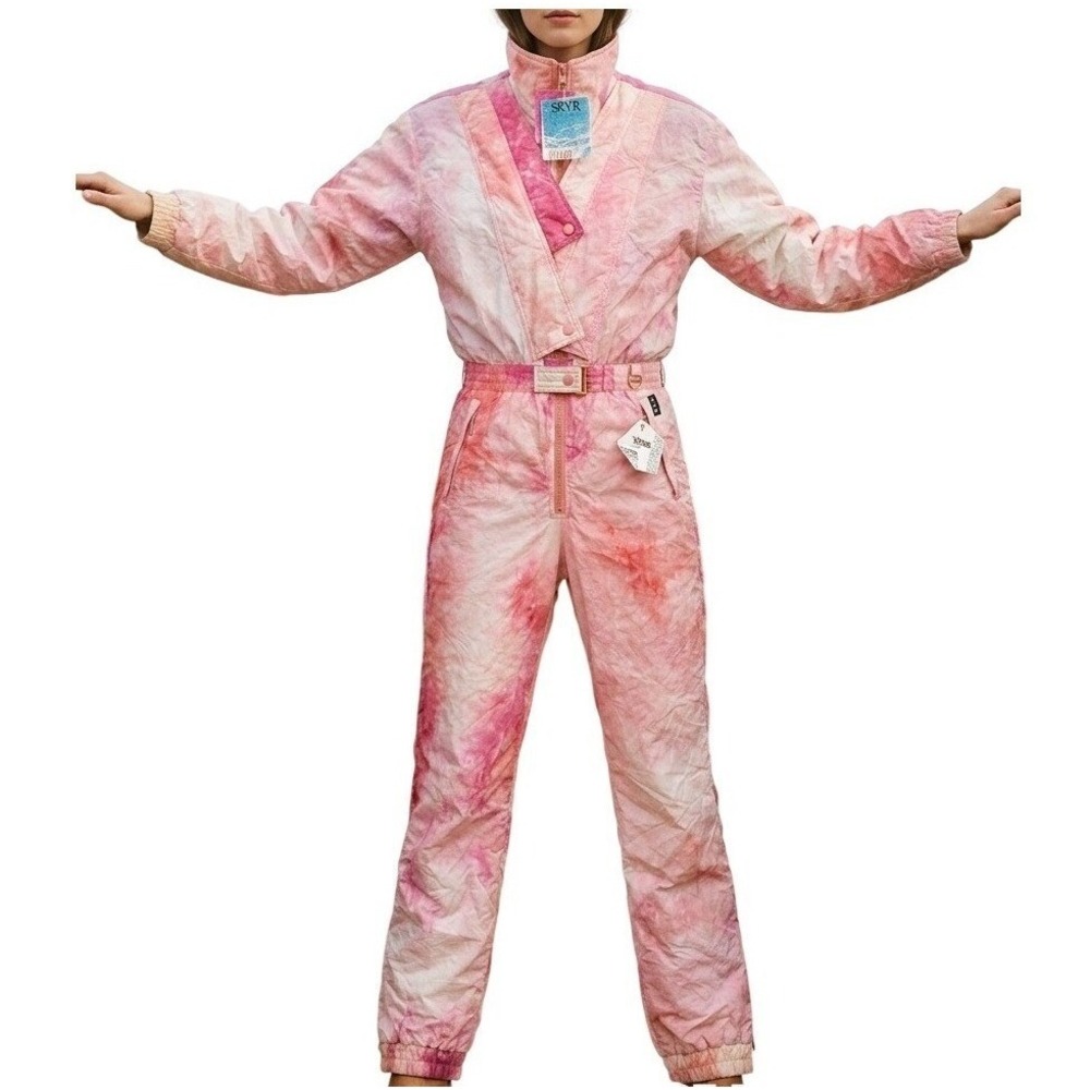 Vintage Skyr Pink Tie Dye One Piece Ski Suit Womens 10 Retro 80s Snow Suit